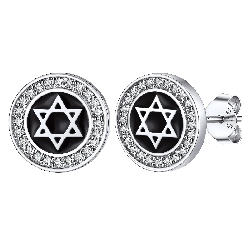 women's heart-shaped earrings -Silver Zircon Star Of David Stud Earrings for Men Women