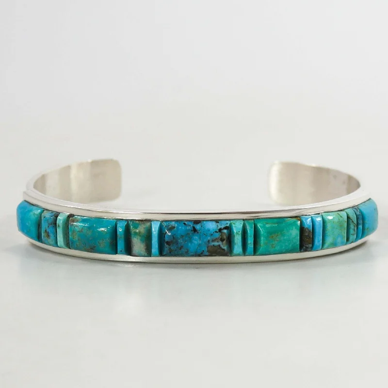 women's multi-layered bracelets -Kingman Turquoise Inlay Cuff