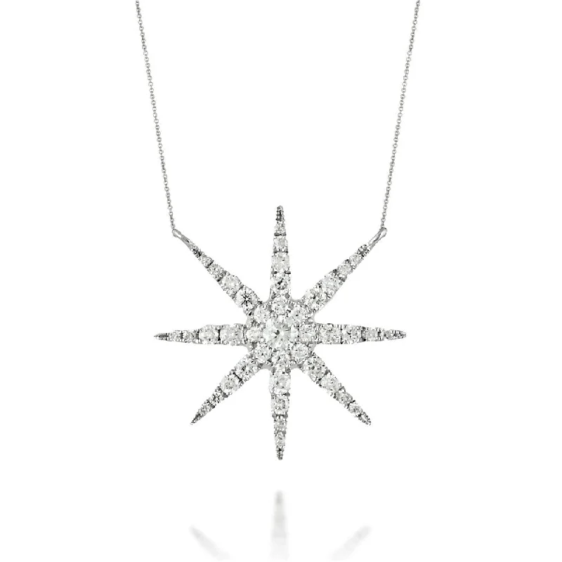 women's elegant necklaces -Doves - White Gold Diamond Star Fashion Necklace