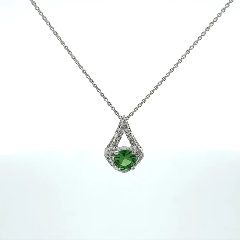 women's geometric necklaces -Tsavorite & Diamond Necklace