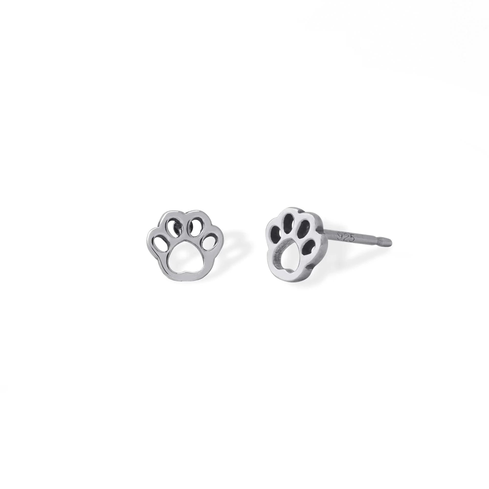 women's oversized earrings -Silver Paw Print Studs