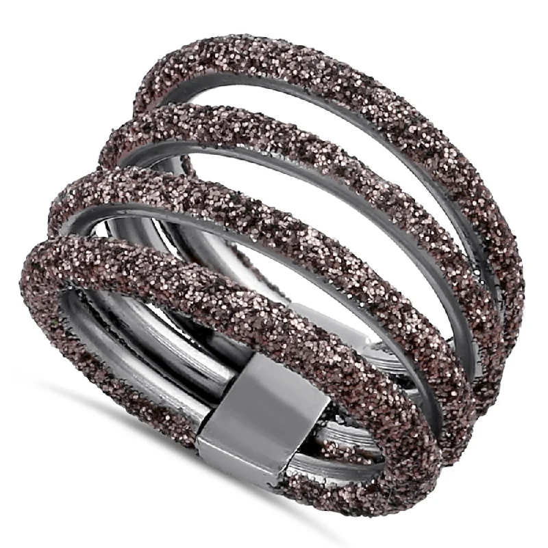 women's luxury wedding rings -Stainless Steel Layered Brown Stardust Ring