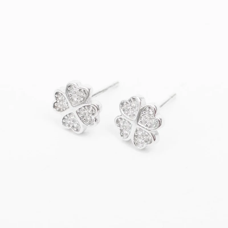 women's classic earrings -Silver Crystal Clover Studs