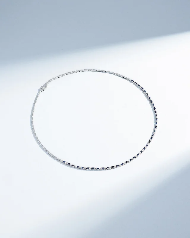 women's bridal necklaces -Linear Half Dark Blue Sapphire Tennis Necklace