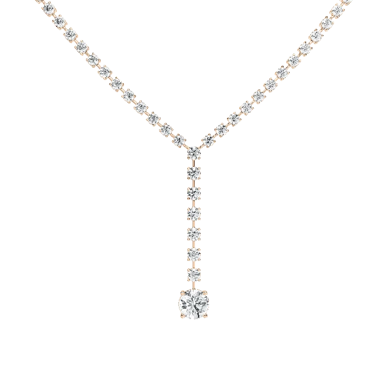 women's delicate necklaces -Diamond Tennis Necklace with Solitaire Drop