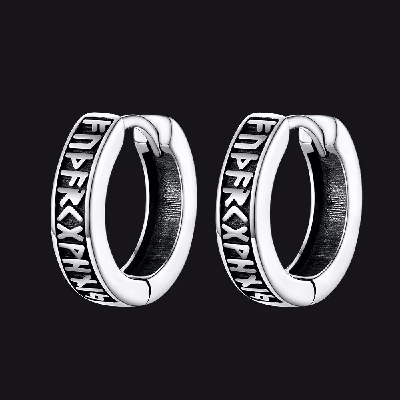 women's glamorous earrings -Norse Viking Runes Hoop Earrings in Sterling Silver