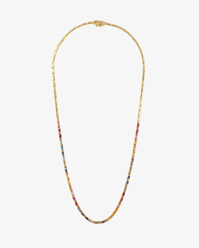 women's wedding anniversary necklaces -Linear Half Rainbow Sapphire Tennis Necklace