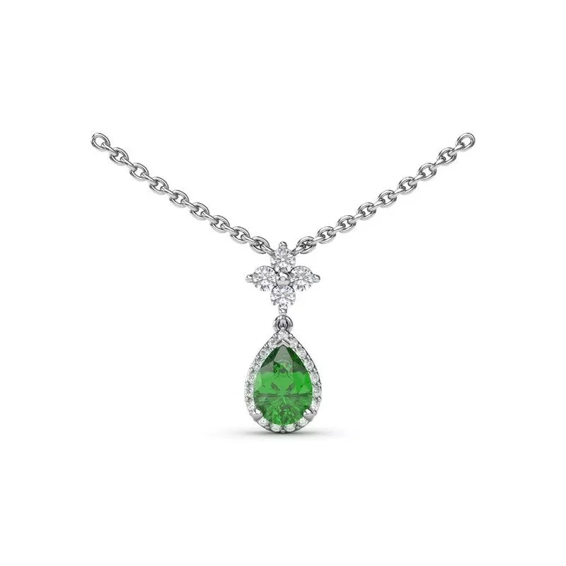 women's layered necklaces -Emerald and Diamond Teardrop Necklace