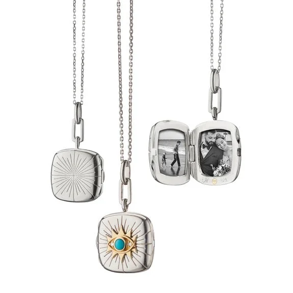 women's sterling silver chain necklaces -"Protect" Evil Eye Locket Necklace