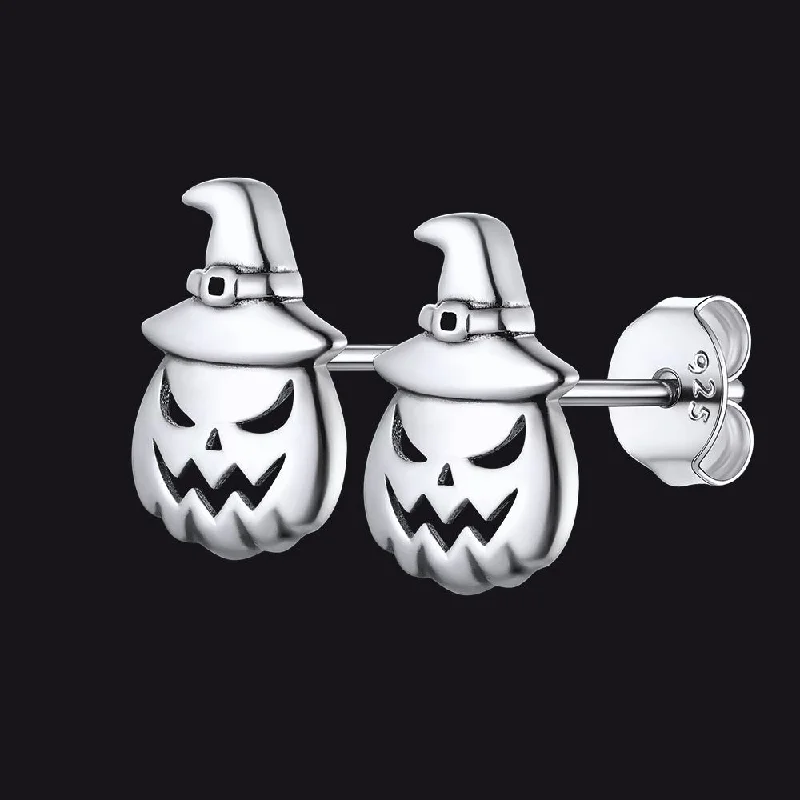 women's art-inspired earrings -Halloween Pumpkin Earrings in Sterling Silver