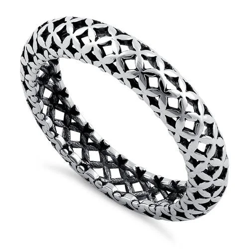 women's gemstone cocktail rings -Sterling Silver Cross Pattern Eternity Ring