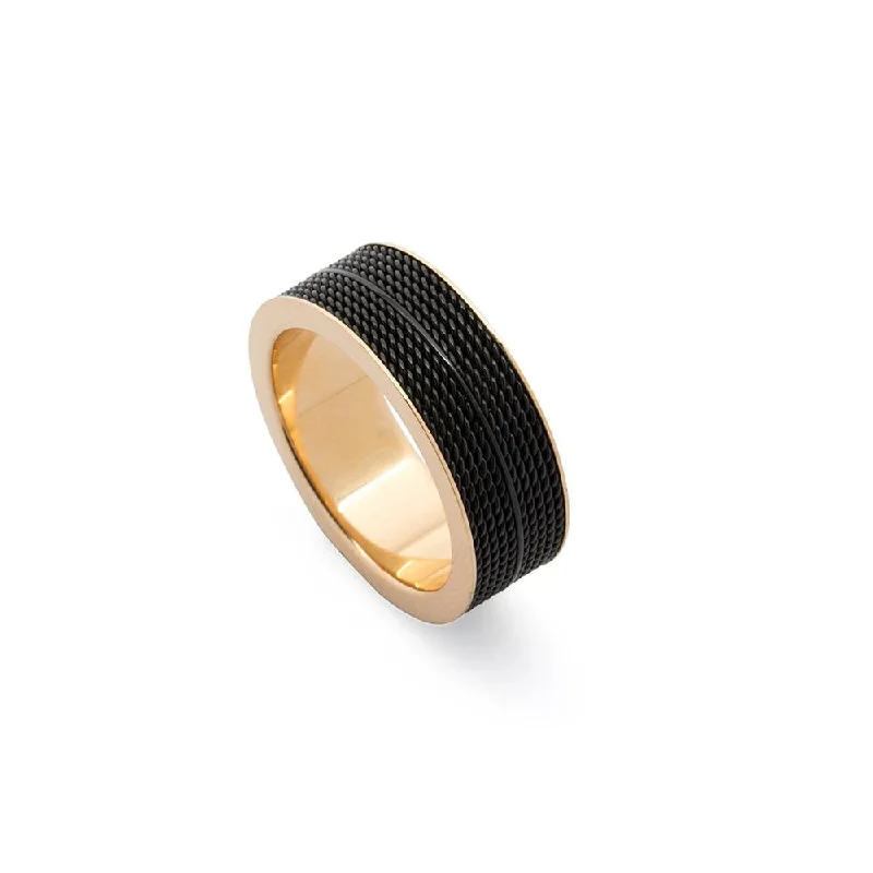 women's sapphire engagement rings -Stainless St. IP Rose Gold with Black Mesh Ring