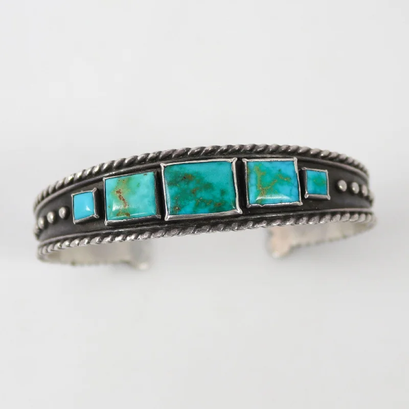 women's hammered bangles -1940s Blue Gem Turquoise Cuff