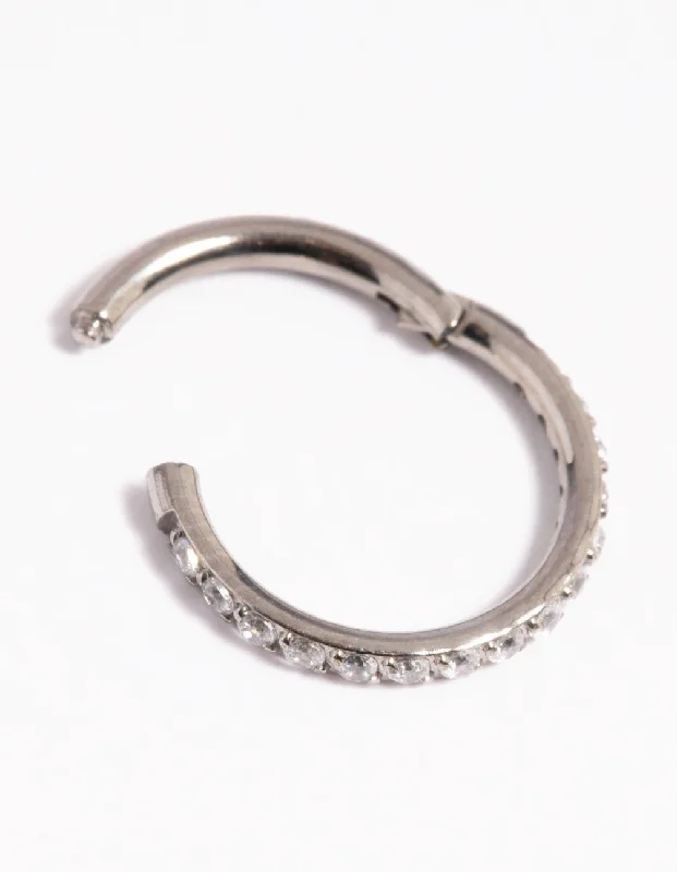 women's two-tone rings -Titanium Cubic Zirconia Pave Clicker Ring