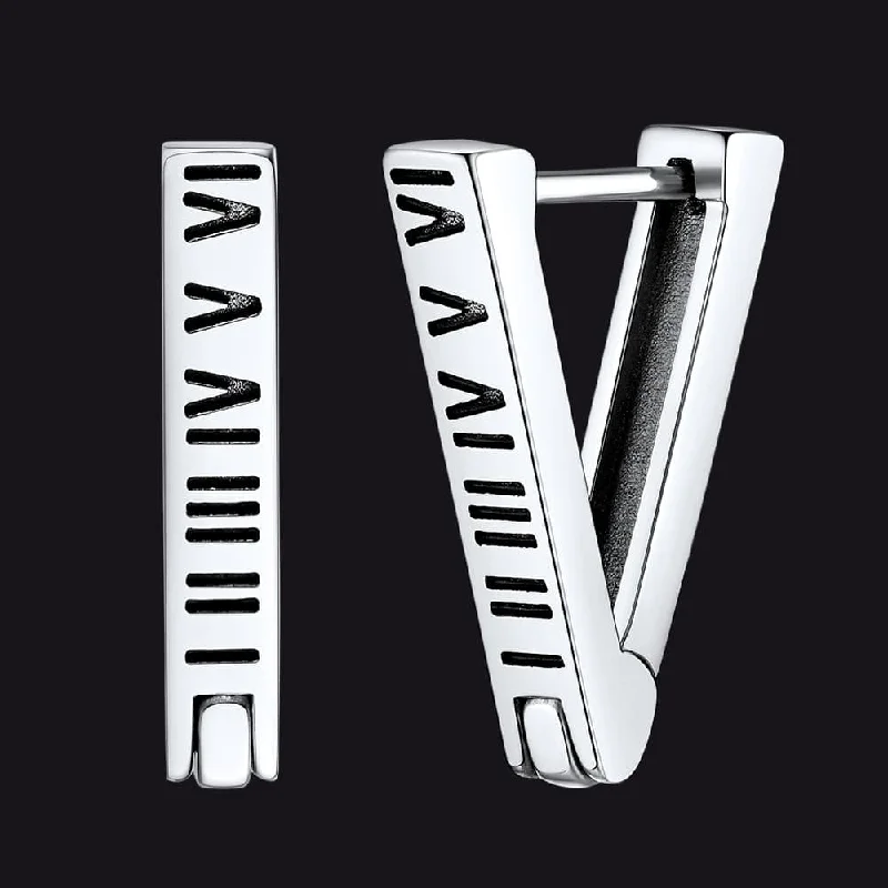 women's custom earrings -Roman Numerals Triangle Huggie Hoop Earrings For Men