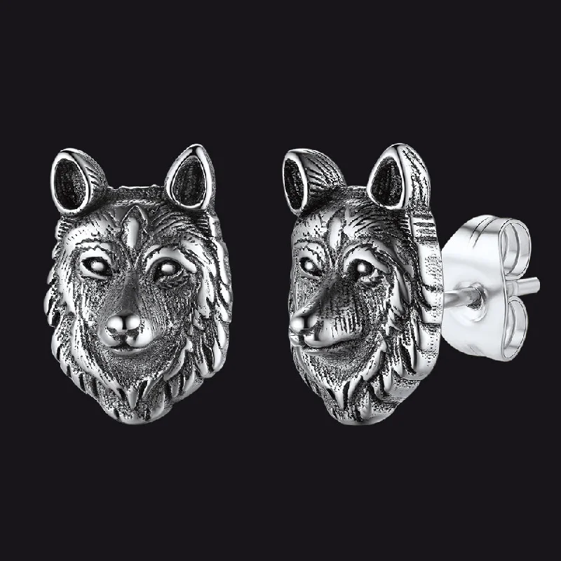 women's geometric drop earrings -Norse Viking Wolf Stud Earrings For Men