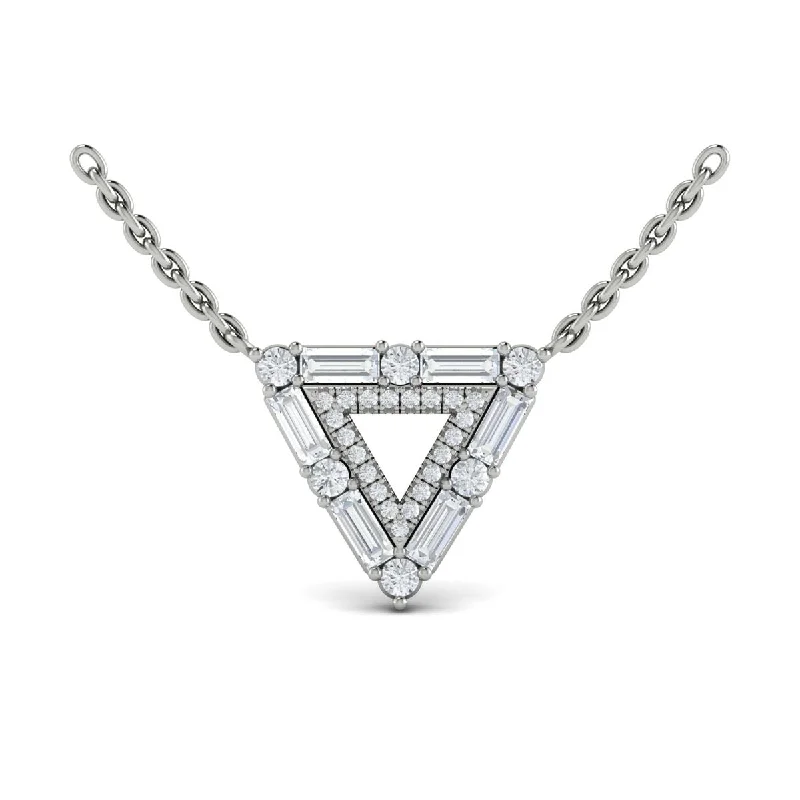 women's gold charm necklaces -14 KT White Gold Rhodium Plated Double Trinity Pendant/Necklace