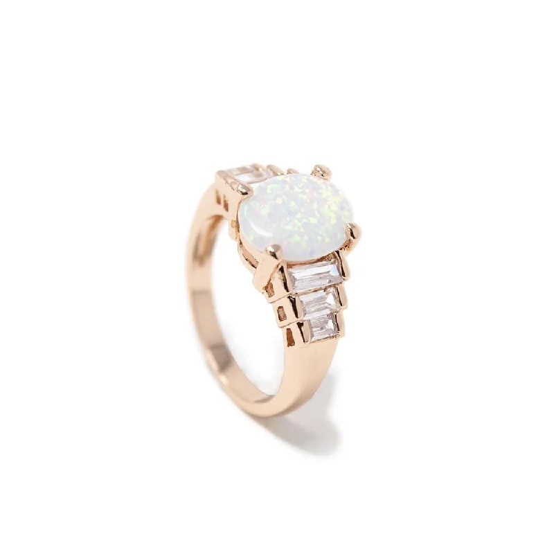 women's unique rings for her -SemiPrecious Opal Stone Ring Rose G Tone