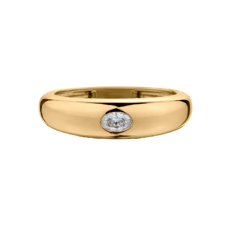 women's gold statement rings -OVAL DIAMOND BEZEL SET DOMED RING