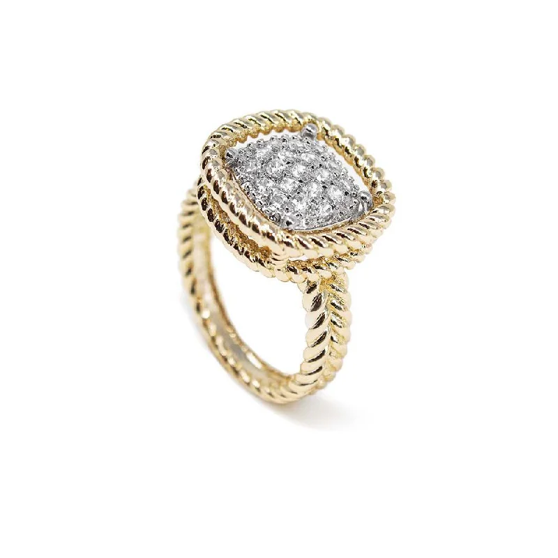 women's bold statement rings -Gold T Square Pave Cable Ring