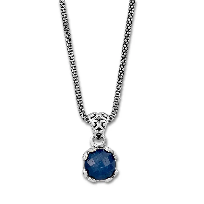 women's simple chain necklaces -Sterling Silver Sapphire Necklace