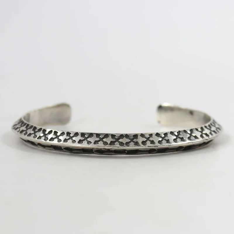 women's vibrant bangles -Stamped Silver Cuff