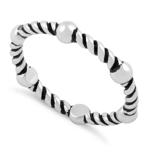 women's double band rings -Sterling Silver Bead & Rope Stackable Ring