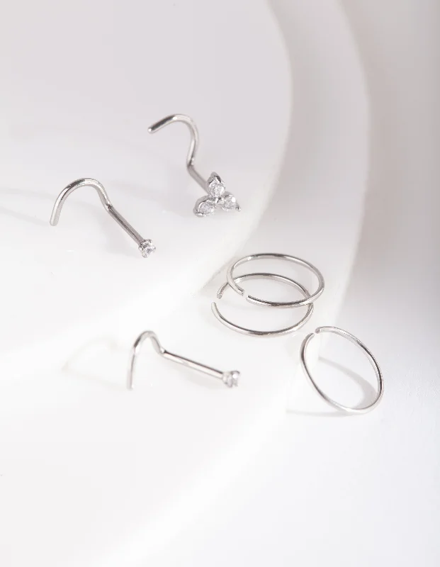 women's opal rings -Surgical Steel Nose Ring & Stud 6-Pack