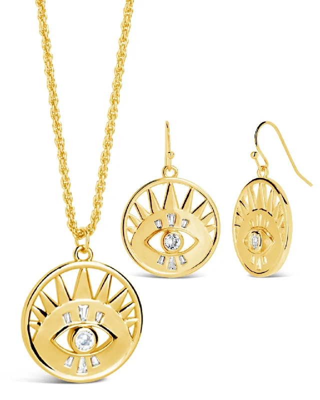 women's butterfly necklaces -CZ Evil Eye Dangle Earring & Necklace Set