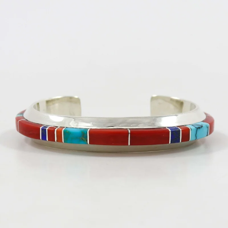 women's luxury gemstone bracelets -Multi-Stone Inlay Cuff