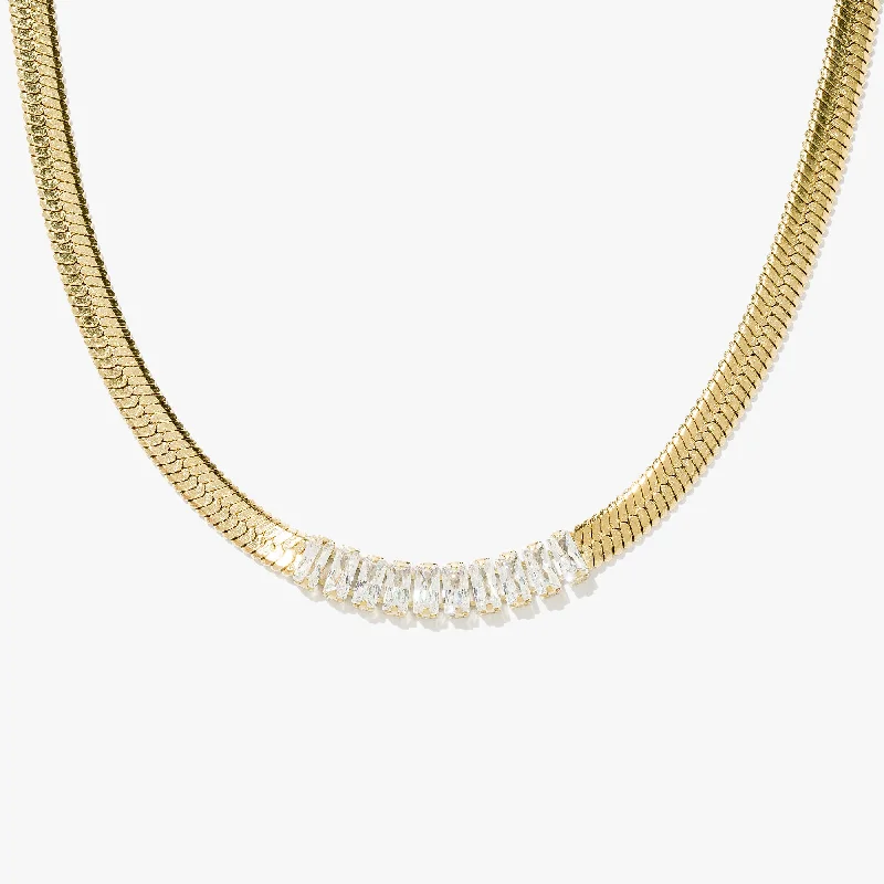 women's gold-plated rings -Diamante Herringbone Chain