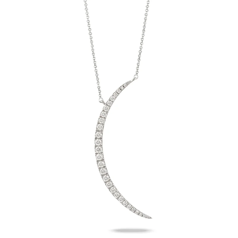 women's pendant chain necklaces -Doves - 14K WG Diamond Moon Necklace