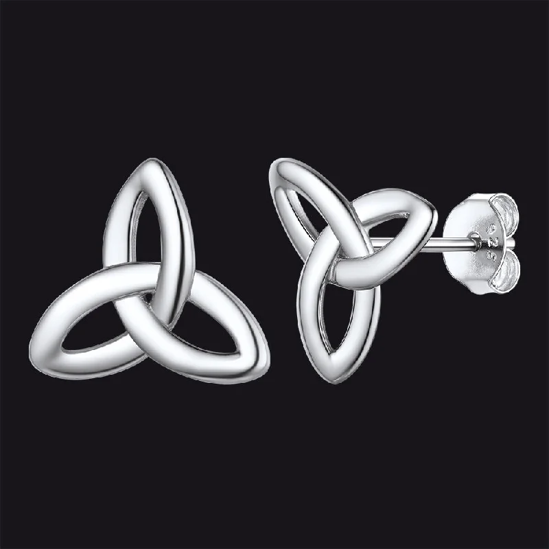 women's fashionable earrings -Silver Trinity Celtic Knot Stud Earrings for Women