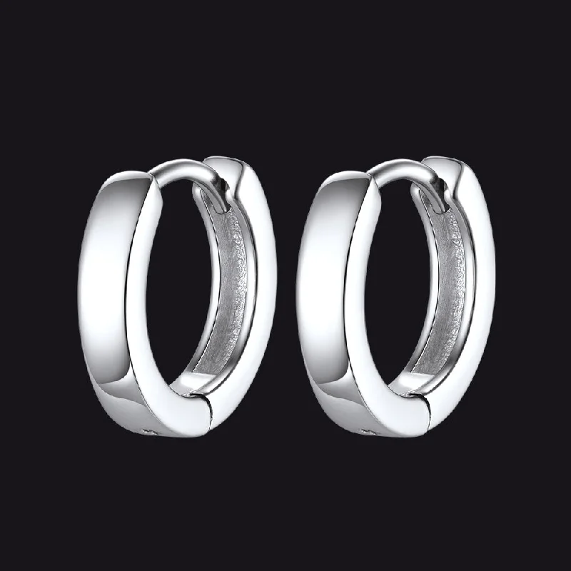 women's silver stud earrings -Sterling Silver Huggie Hoop Classic Earrings For Men Women