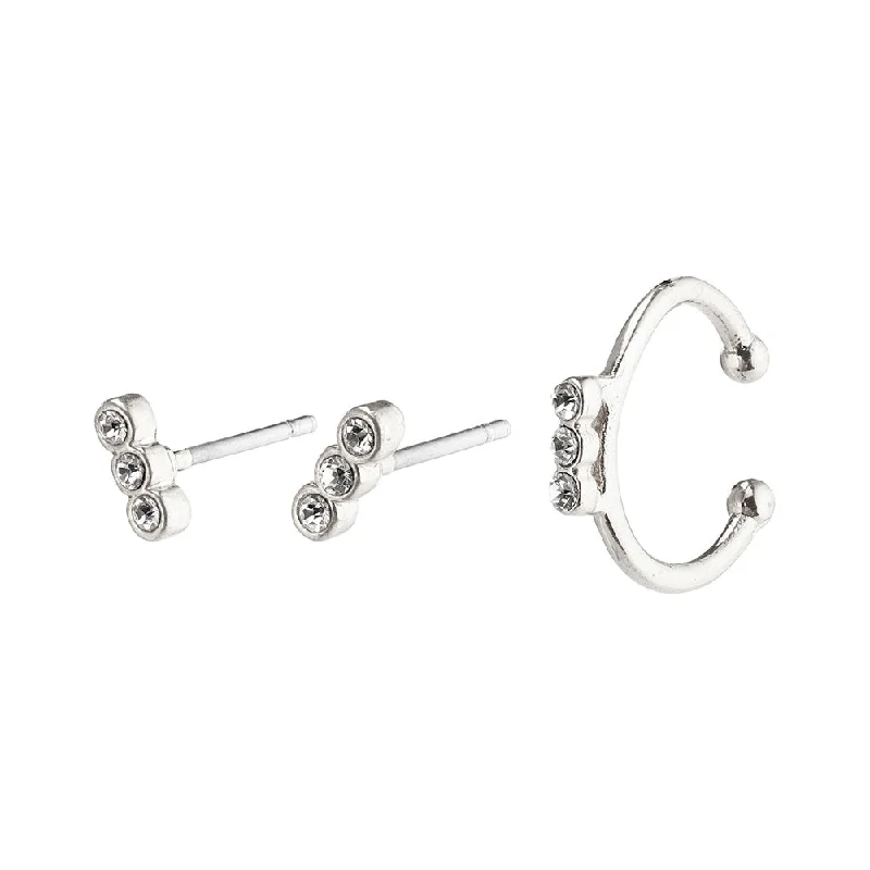 women's silver stud earrings -Samanda Silver Plated Earring Set