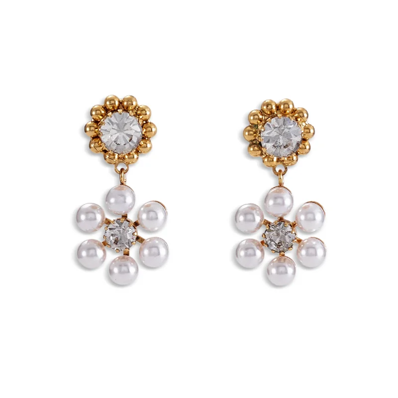 women's classic pearl stud earrings -Hannah Floral Pearl and Crystal Drop Earrings