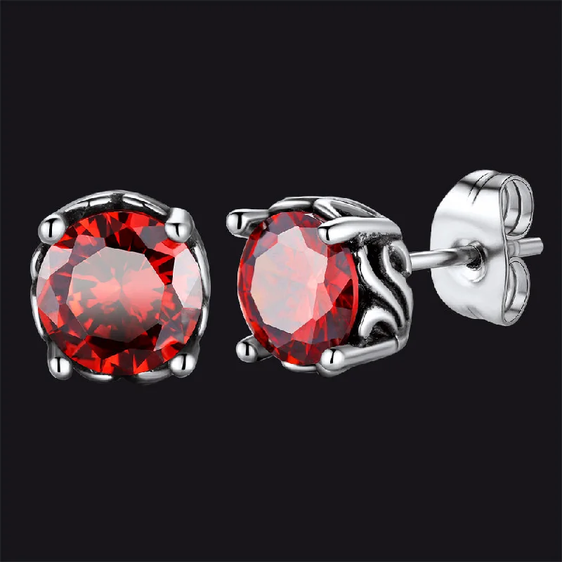 women's elegant drop earrings -Celtic Ruby Stud Earrings for Men in Stainless Steel