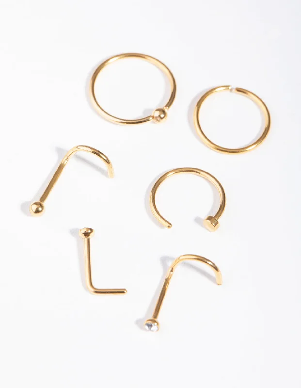 women's fashion rings -Gold Classic Mixed Nose Ring 6-Pack