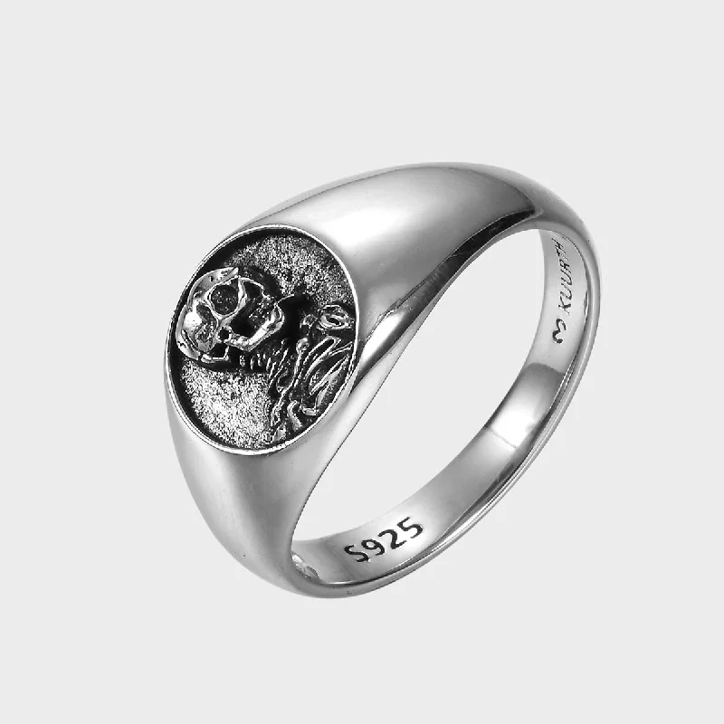 women's floral rings -Skull of a Skeleton with Burning Cigarette - Ring