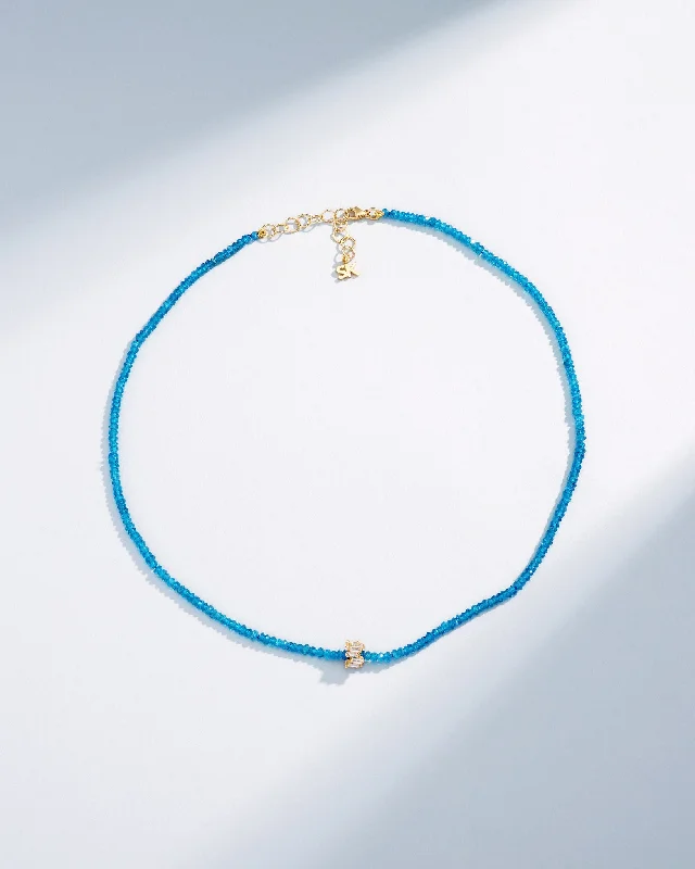 women's silver necklaces -Infinite Beaded Dark Apatite & Mini Diamond Rondelle Necklace