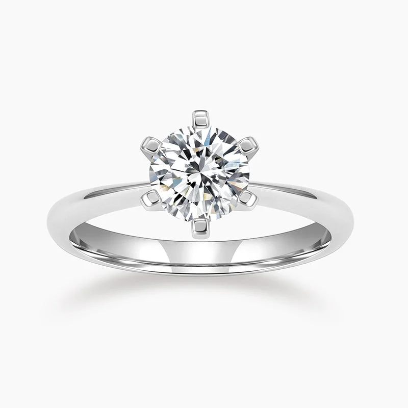 women's engagement rings -Classic Six Prong Sterling Silver Wedding Ring