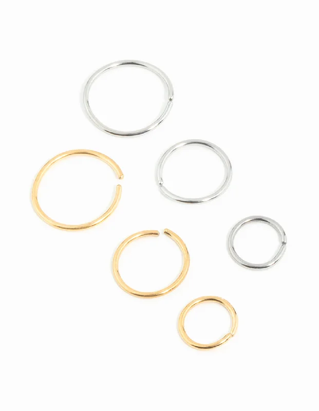 women's moonstone rings -Mixed Metals Graduating Nose Rings 6-Pack