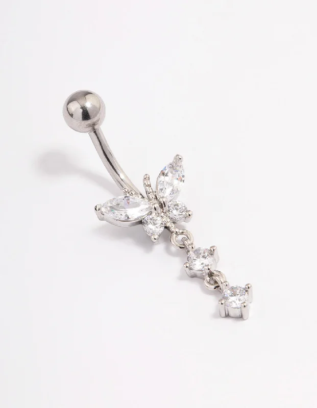 women's art deco rings -Surgical Steel Cubic Zirconia Butterfly Drop Belly Ring