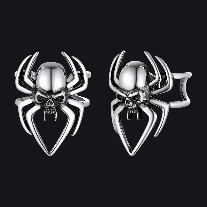 women's chandelier earrings -Sterling Silver Spider Skull Ear Cuff Earrings For Men