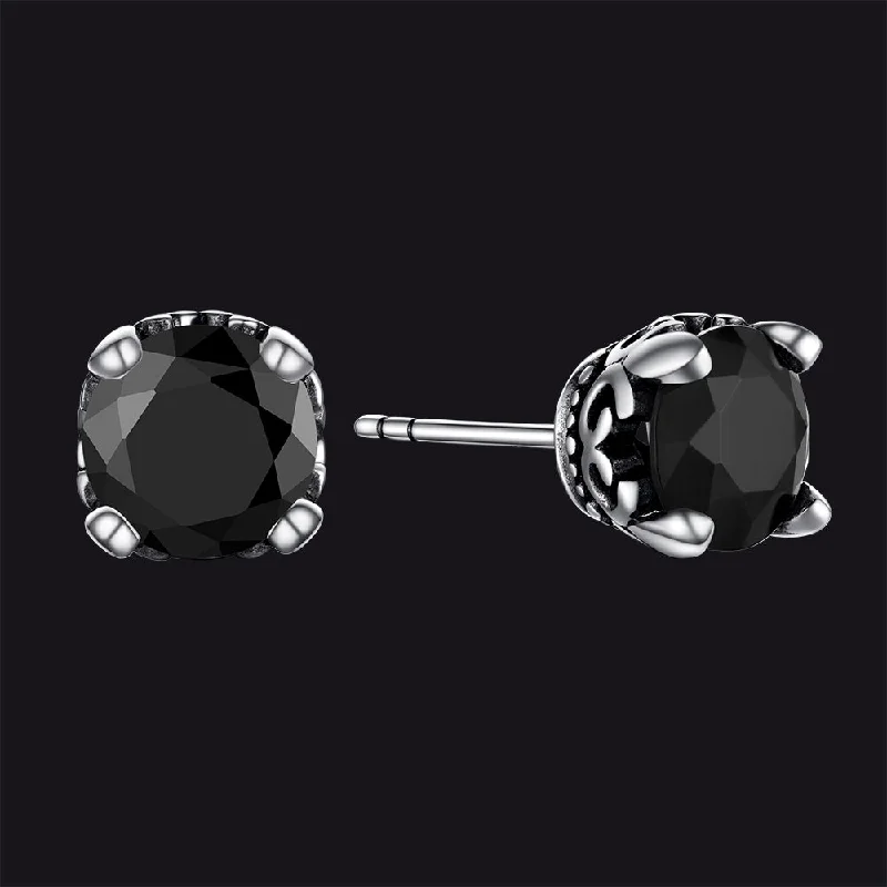 women's elegant earrings -Sterling Silver Black Cubic Zirconia Stud Earrings For Men