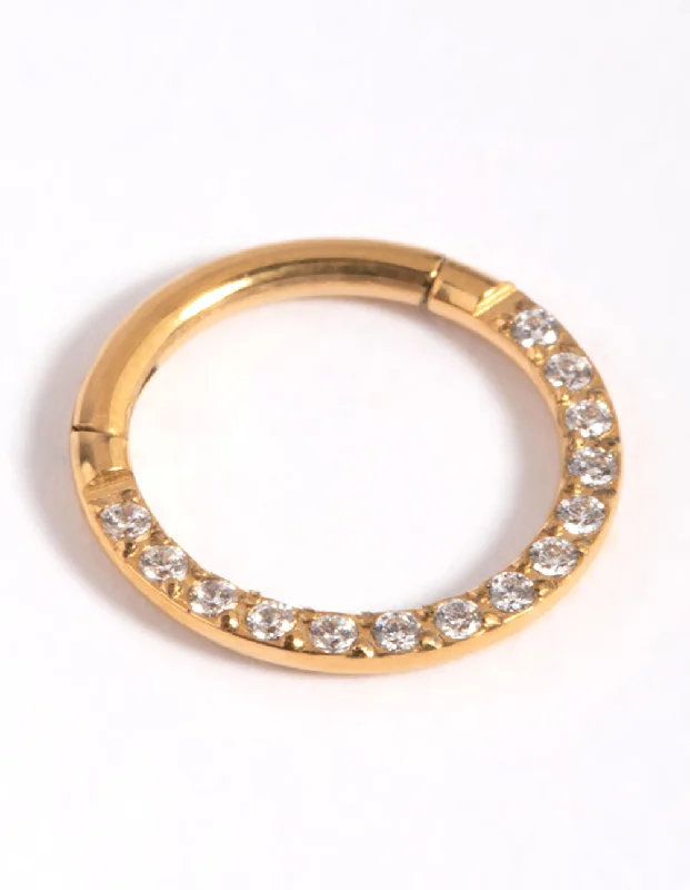 women's diamond eternity rings -Gold Plated Titanium Cubic Zirconia Clicker Ring