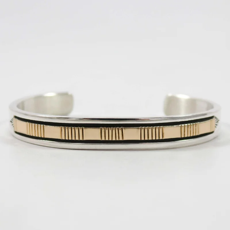 women's beach bracelets -Gold on Silver Cuff