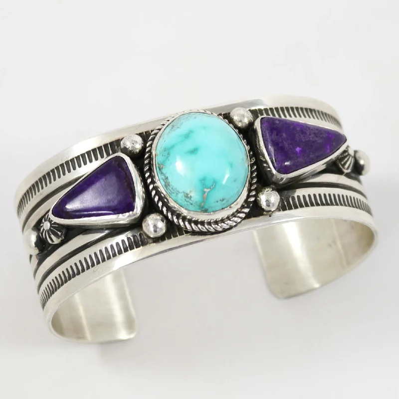 women's multi-strand bracelets -Turquoise and Sugilite Cuff