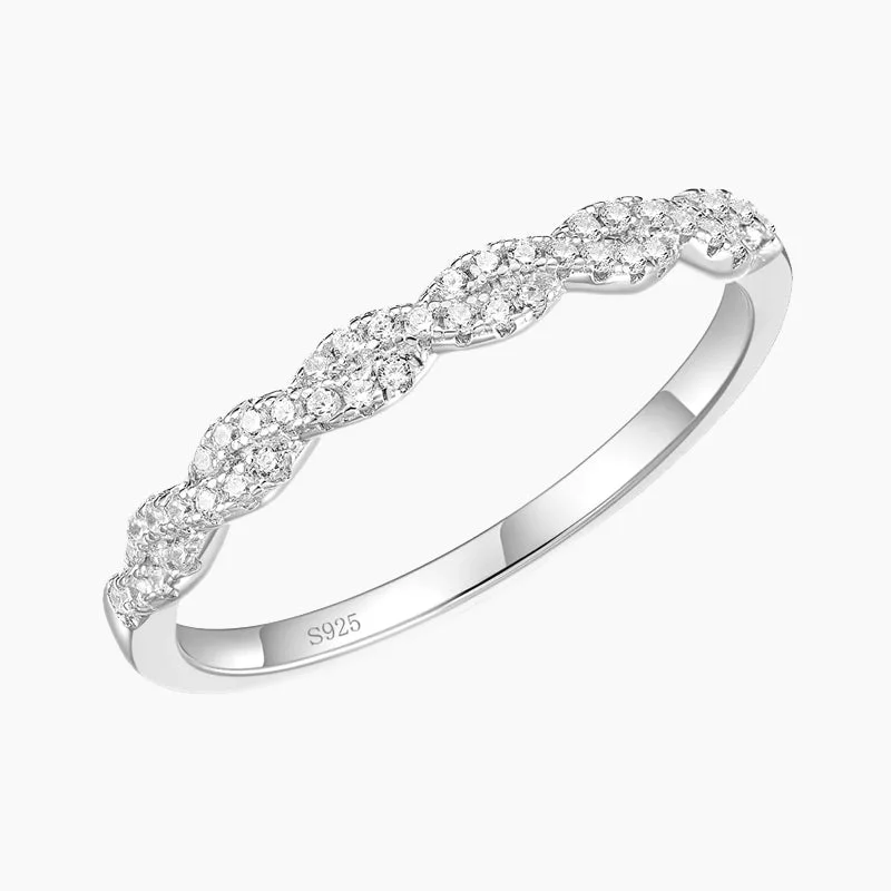 women's gold wedding rings -Sterling Silver Woven Twisted Rope Half Eternity Ring