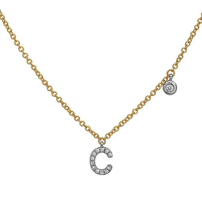 women's statement necklaces -2-Tone Diamond Initial Necklace